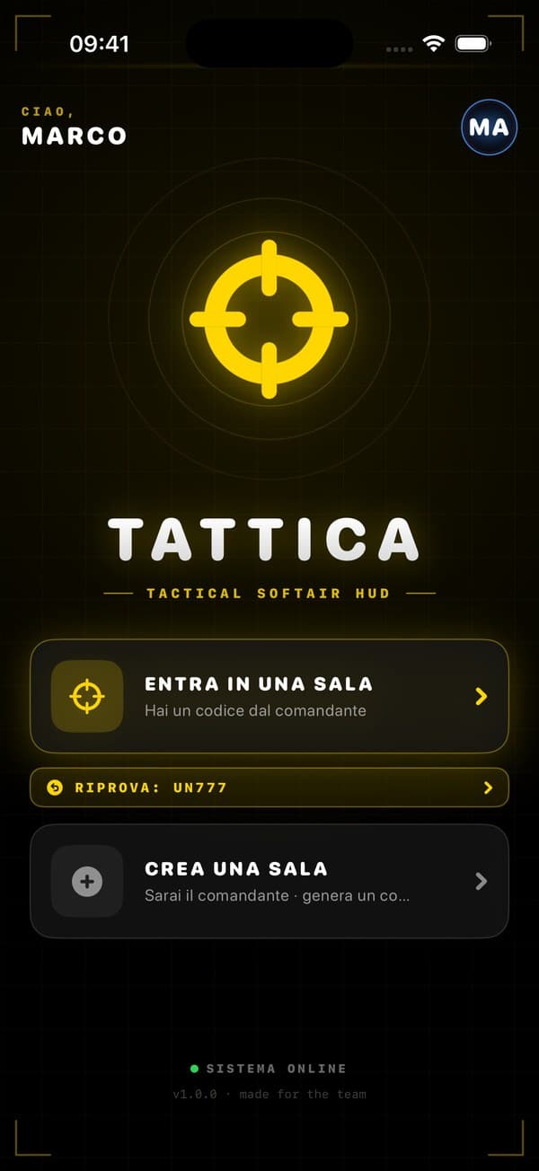 Tattica Six welcome screen